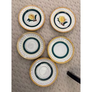 Stangl Pottery Terra Rose Fruit Saucers Set of 5 Yellow Teal Hand Painted MCM